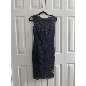 Tadashi Shoji Sequin Lace Cocktail Sheath Dress Women 0 Navy Blue Embroidery